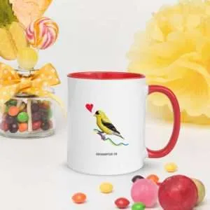 Unique “Happy” Mug ~ 2-Sided | “I’m Choosing Happy Today” + American Gold Finch Blowing a Kiss